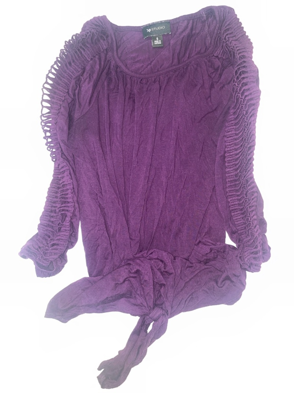 Studio Purple Tie-Front Openwork Sleeve Top